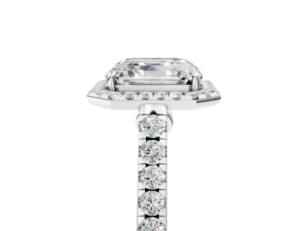 Asscher Cut Halo Pave Diamond Engagement Ring with Four-Prong Setting Platinum