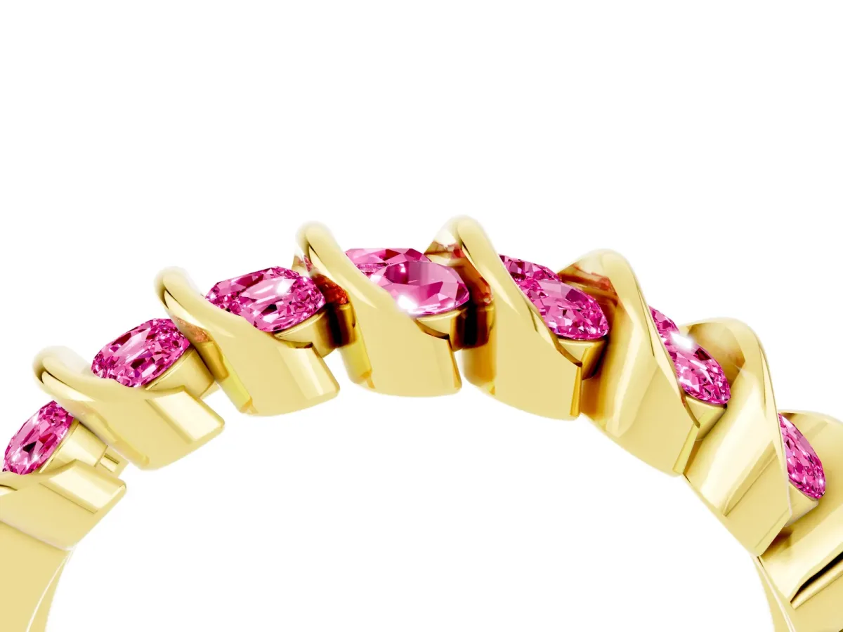 Channel Set Round Pink Sapphire Multi-Row Band Yellow gold