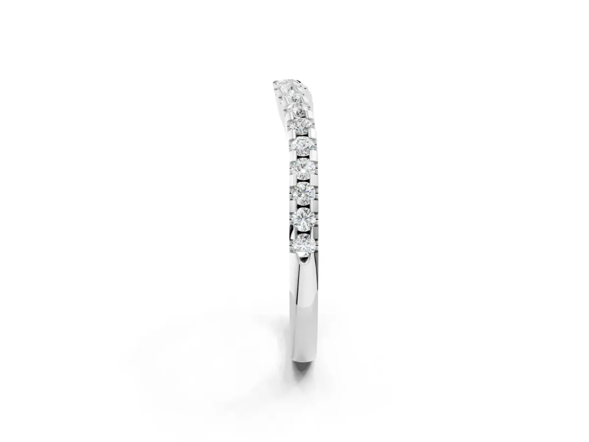 Pavé Round Diamond Curved Wedding Band Platinum