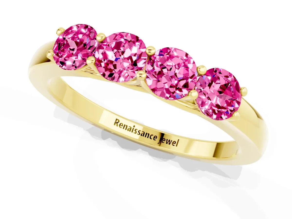 Four-Stone Round Pink Sapphire Prong-Set Band Yellow gold