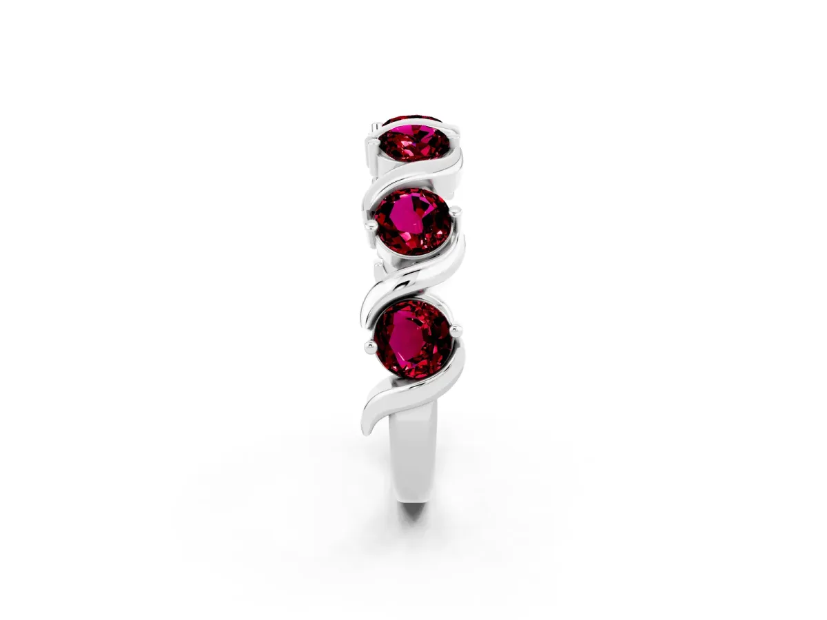Round Garnet Half Eternity Band with Wave Prong Setting Platinum