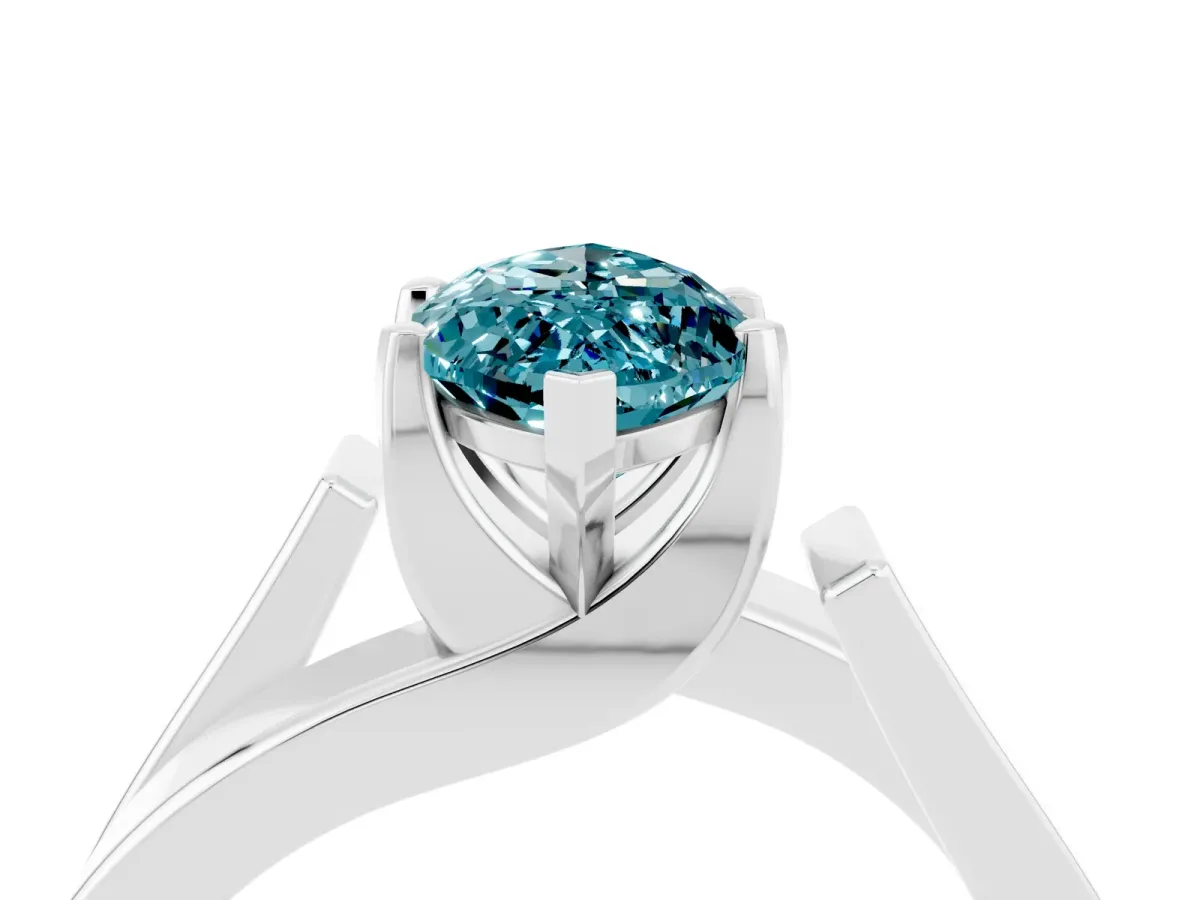Modern Tension Set Marquise Cut Blue Topaz Solitaire Wide Band Ring Silver