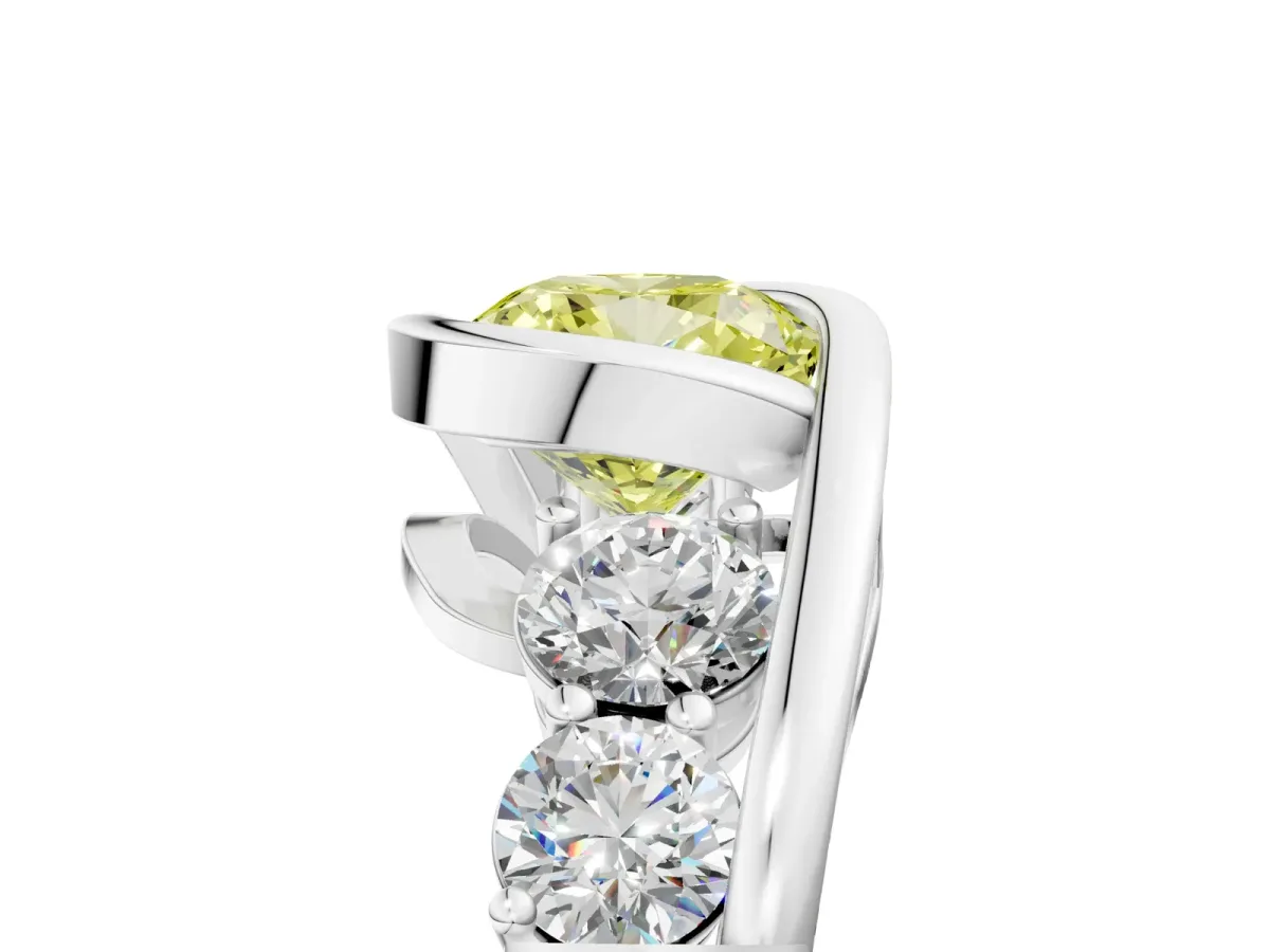 Fancy Yellow Bezel Set Cushion Cut Diamond Bypass Ring with Round Accents Silver
