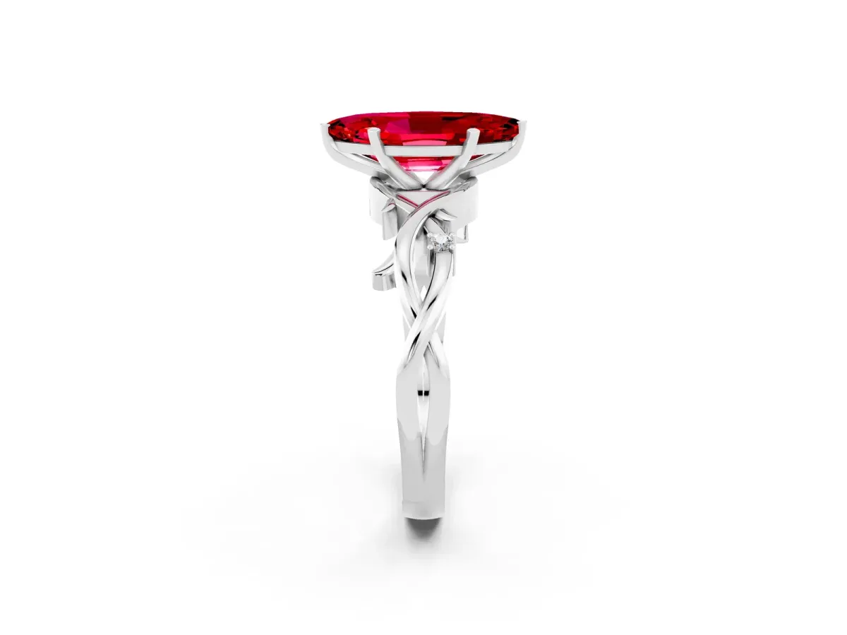 Marquise Cut Ruby Solitaire Ring with Twisted Band and Prong Setting Silver