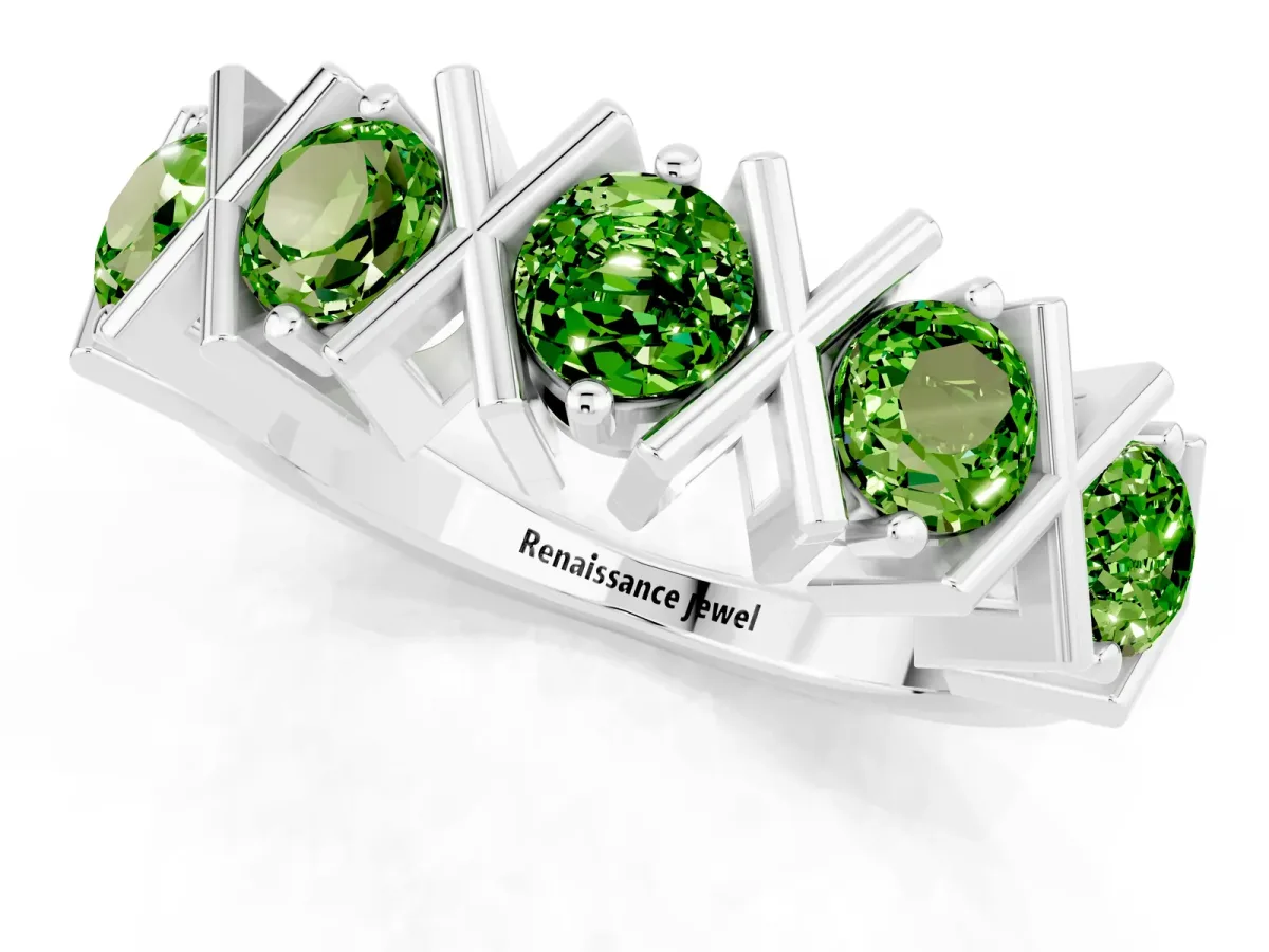 Round Peridot Channel Set Band with X-Prong Detail Silver