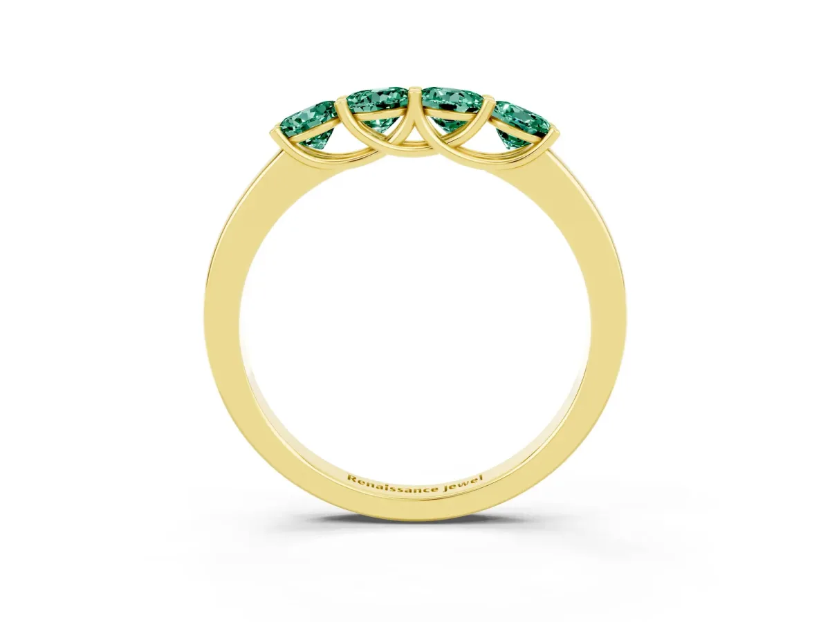 Four-Stone Round Green Sapphire Prong-Set Band Yellow gold