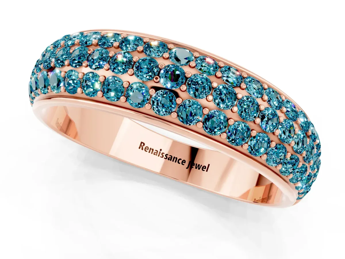 Three-Row Round Blue Topaz Eternity Band with Shared Prong Setting Rose gold