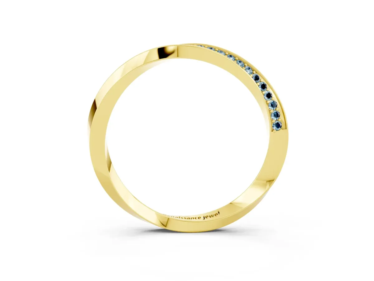 Pavé Round Aquamarine Twist Band Yellow gold