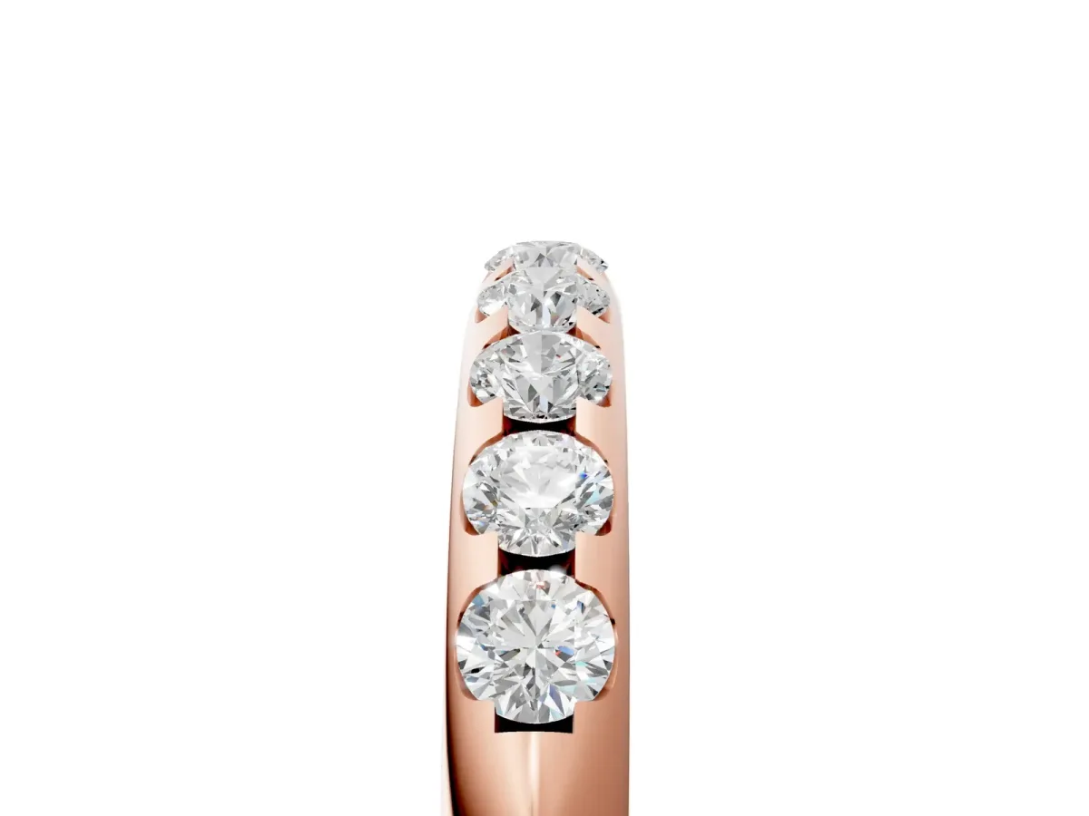Round Cut Diamond Half-Eternity Band with Shared Prong Setting Rose gold