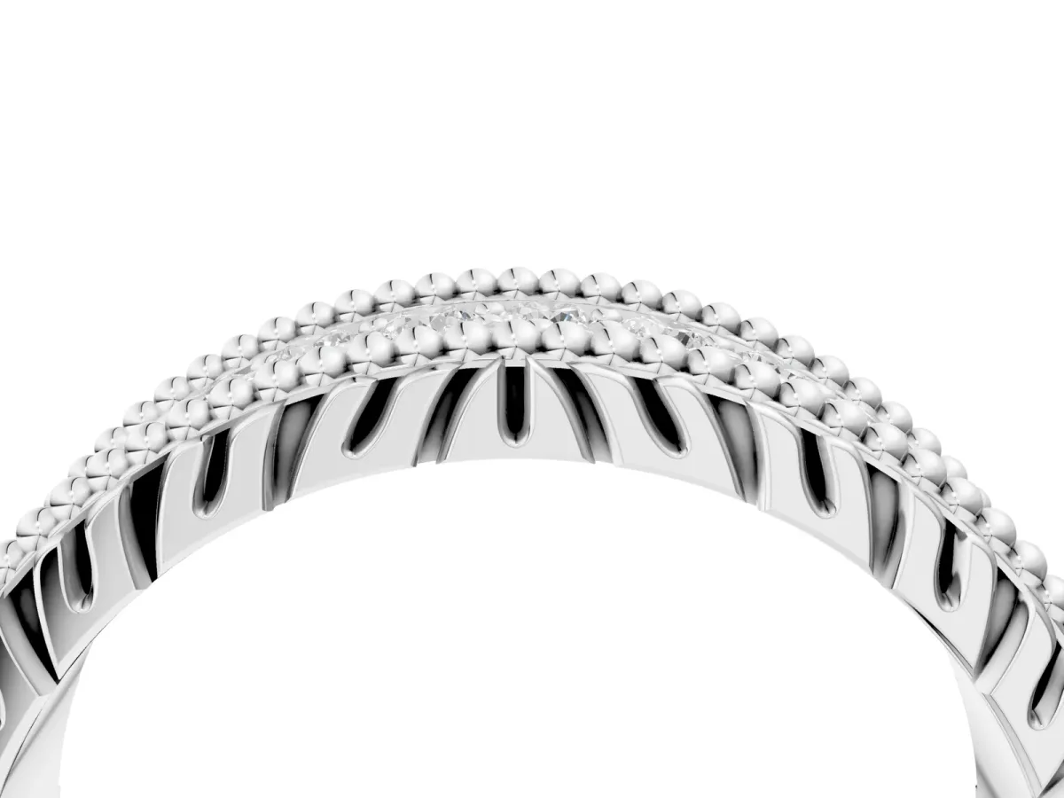 Round Cut Diamond Pave Eternity Band with Bead Prong Setting White gold