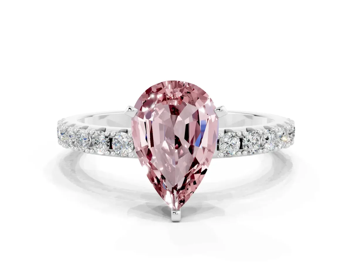 Pear Cut Morganite Solitaire Pavé Band with Four-Prong Setting Silver