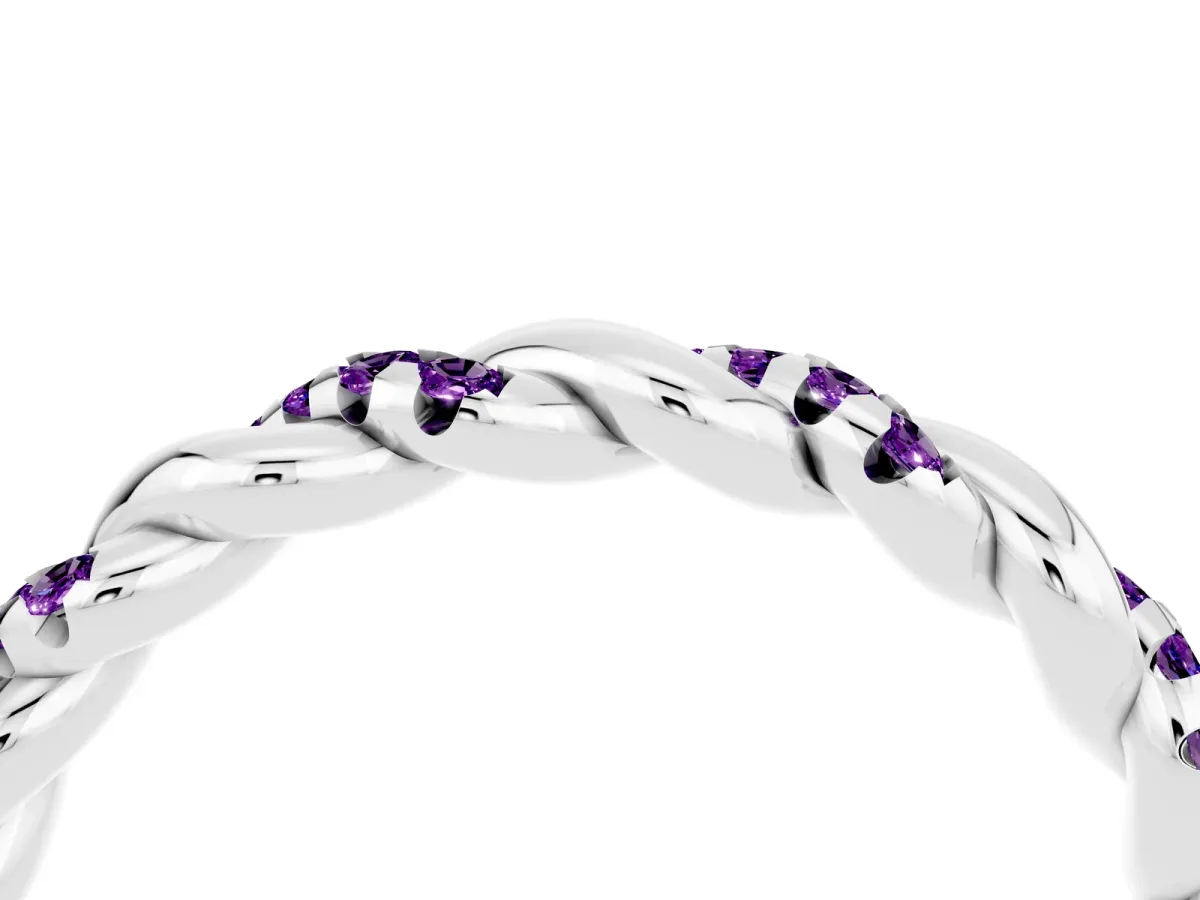 Twisted Pavé Round Amethyst Eternity Band White gold