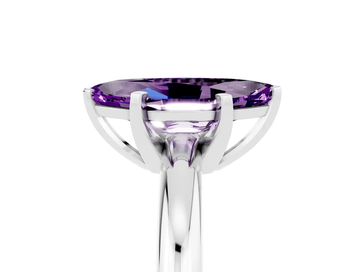 Marquise Cut Amethyst Solitaire Engagement Ring with Round Band and Four-Prong Setting Silver