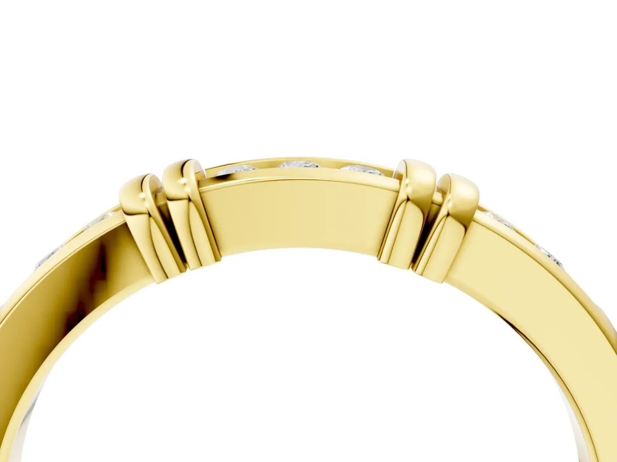 Channel Set Round Diamond Half-Eternity Band with Bar Prong Setting Yellow gold