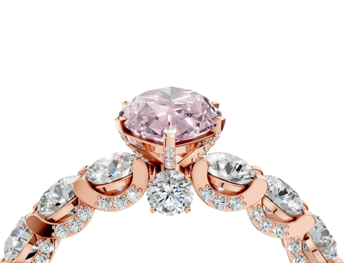 Fancy Pink Marquise Cut Diamond Side Stone Engagement Ring with Four-Prong Setting Rose gold