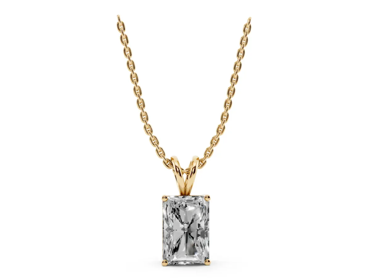 Radiant Diamond Solitaire Pendant with Four Prong Setting Yellow gold