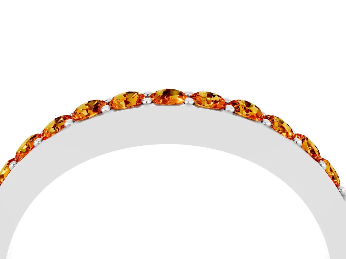 Round Citrine Curved Wedding Band with Channel Setting Silver