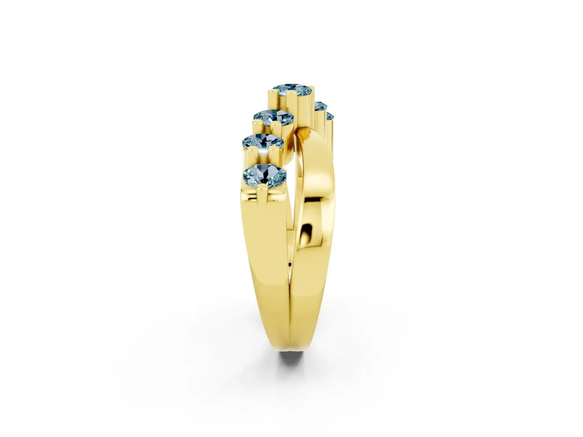 Round Aquamarine Prong-Set Crossover Band Yellow gold