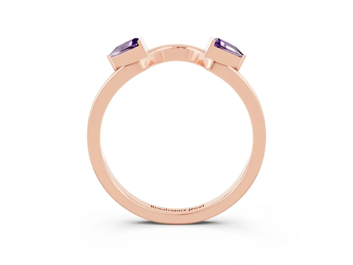 Trillion Amethyst Open Band Ring with Bezel Setting Rose gold