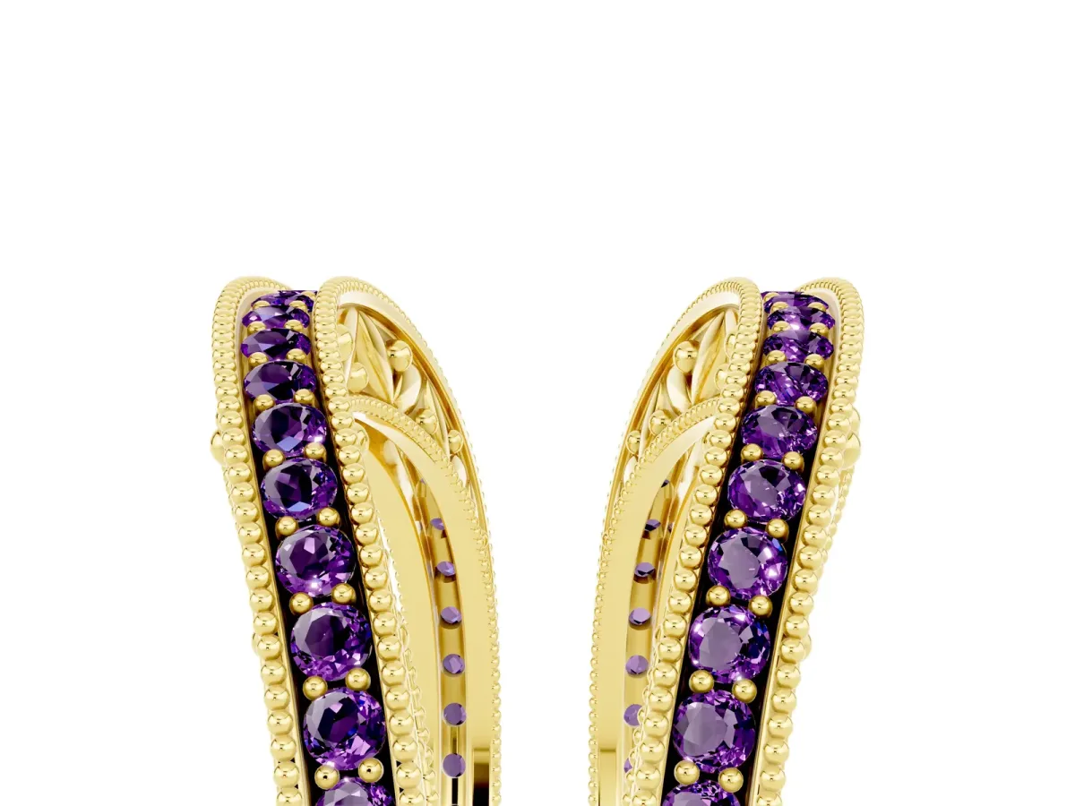 Round Amethyst Milgrain Eternity Band with Channel Setting Yellow gold