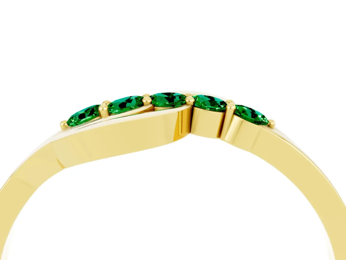 Five-Stone Round Emerald Crossover Band with Prong Setting Yellow gold