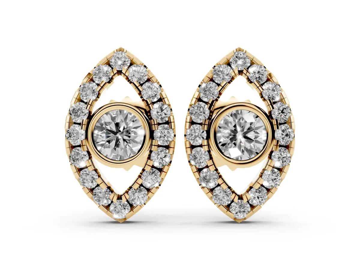 Round Diamond Evil Eye Stud Earrings Yellow gold