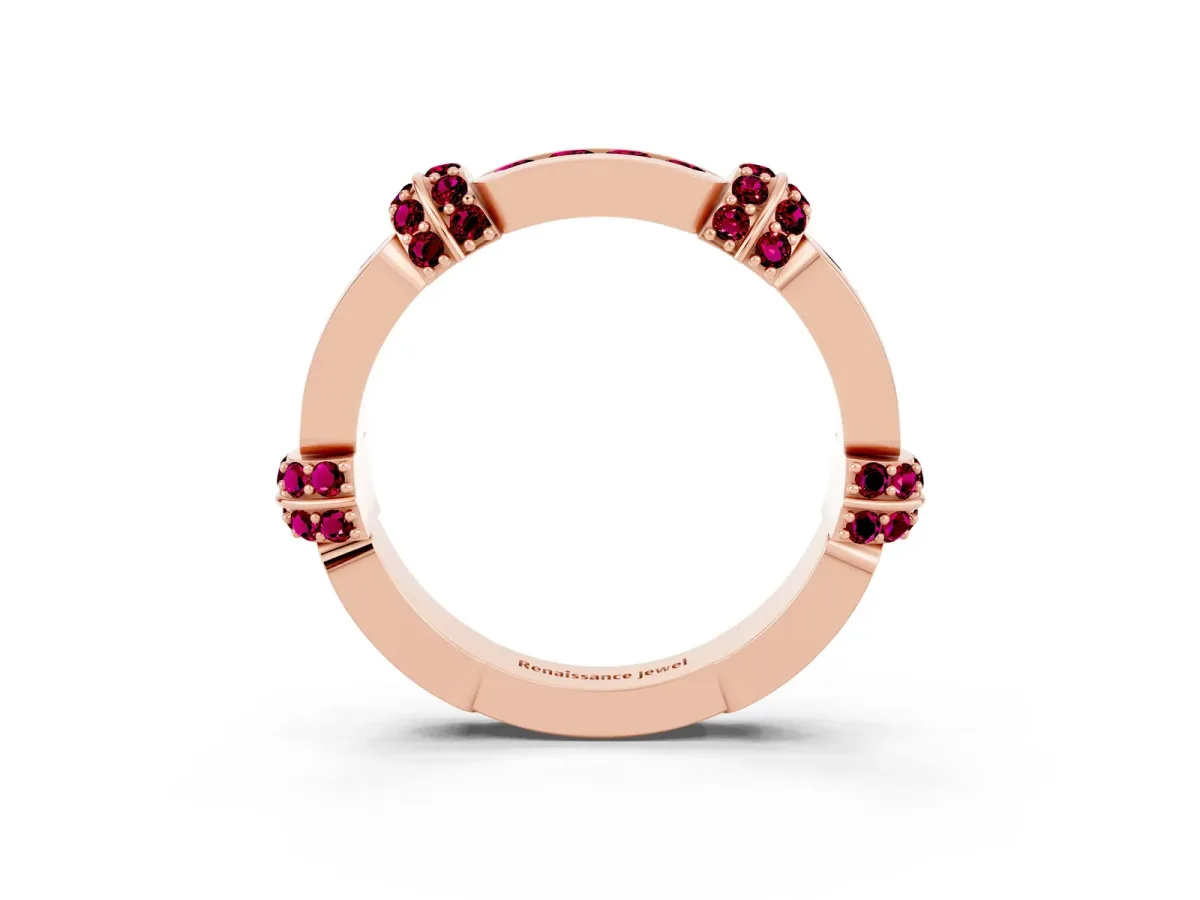 Pavé Round Garnet Link Band with Bezel Setting Rose gold