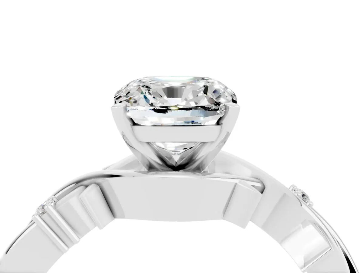 Cushion Cut Moissanite Solitaire Ring with Twisted Band and Prong Setting Platinum