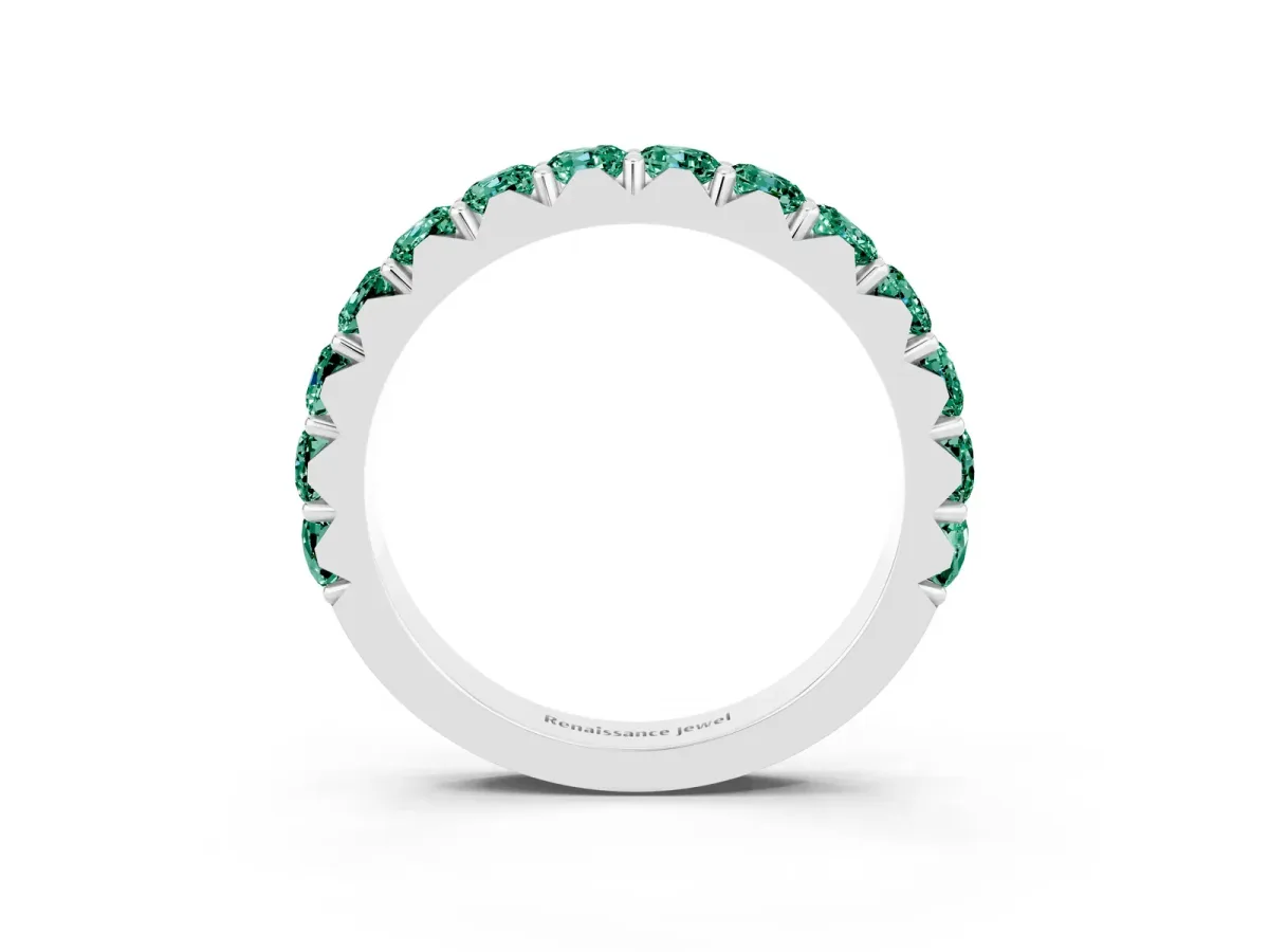 Round Green Sapphire Half Eternity Band with Classic Prong Setting Platinum