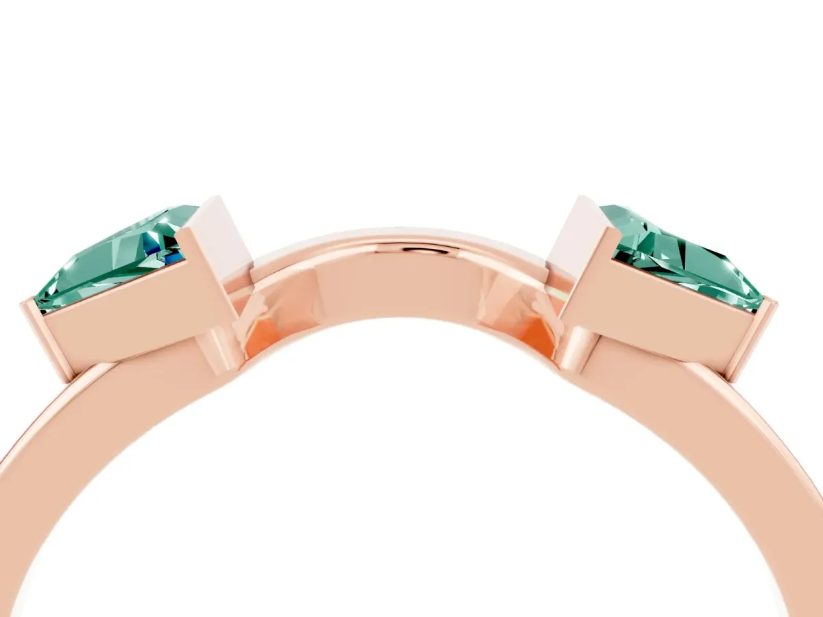 Trillion Green Sapphire Open Band Ring with Bezel Setting Rose gold