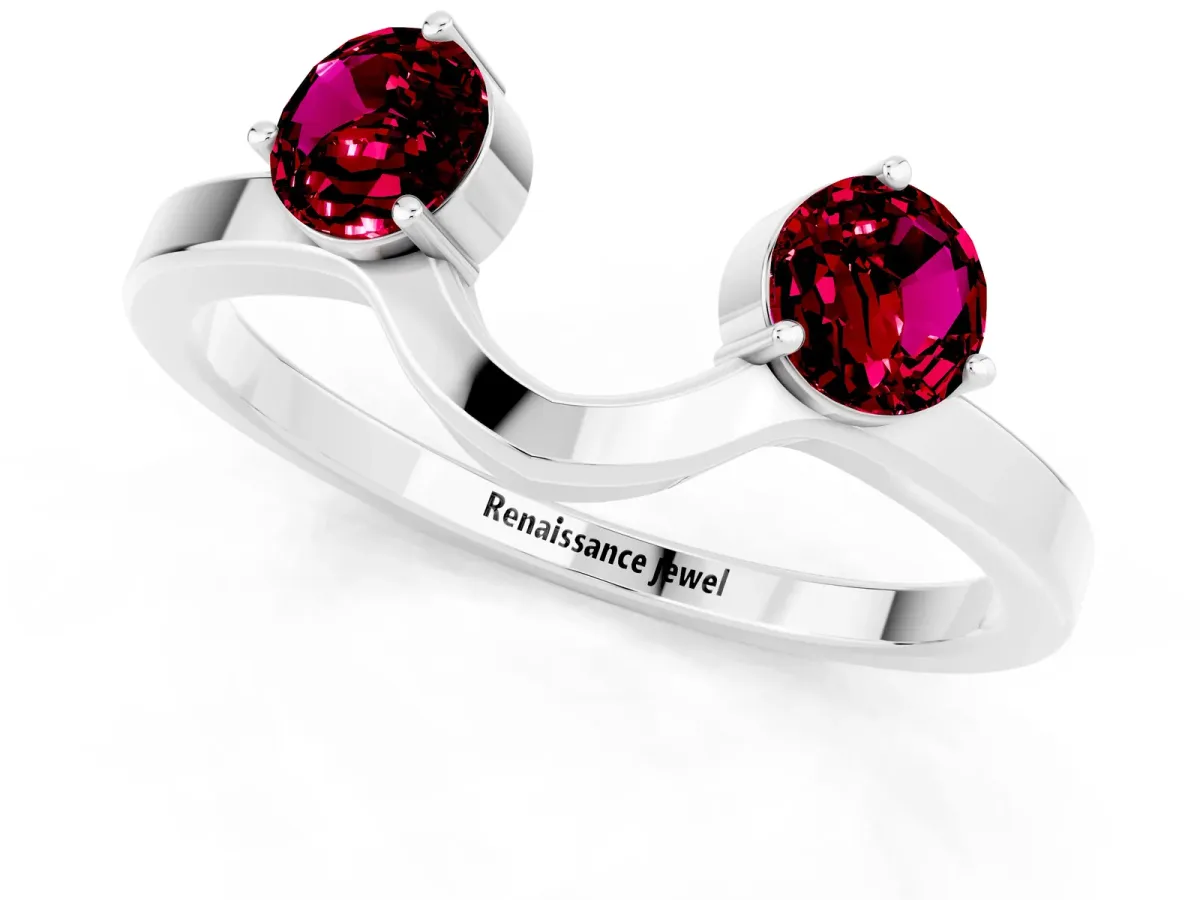 Dual Round Garnet Open Band Ring with Prong Setting White gold