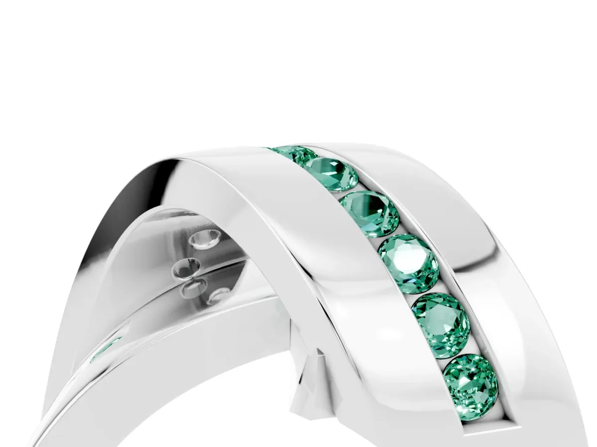 Pavé Round Green Sapphire Crossover Band with Channel Setting Platinum