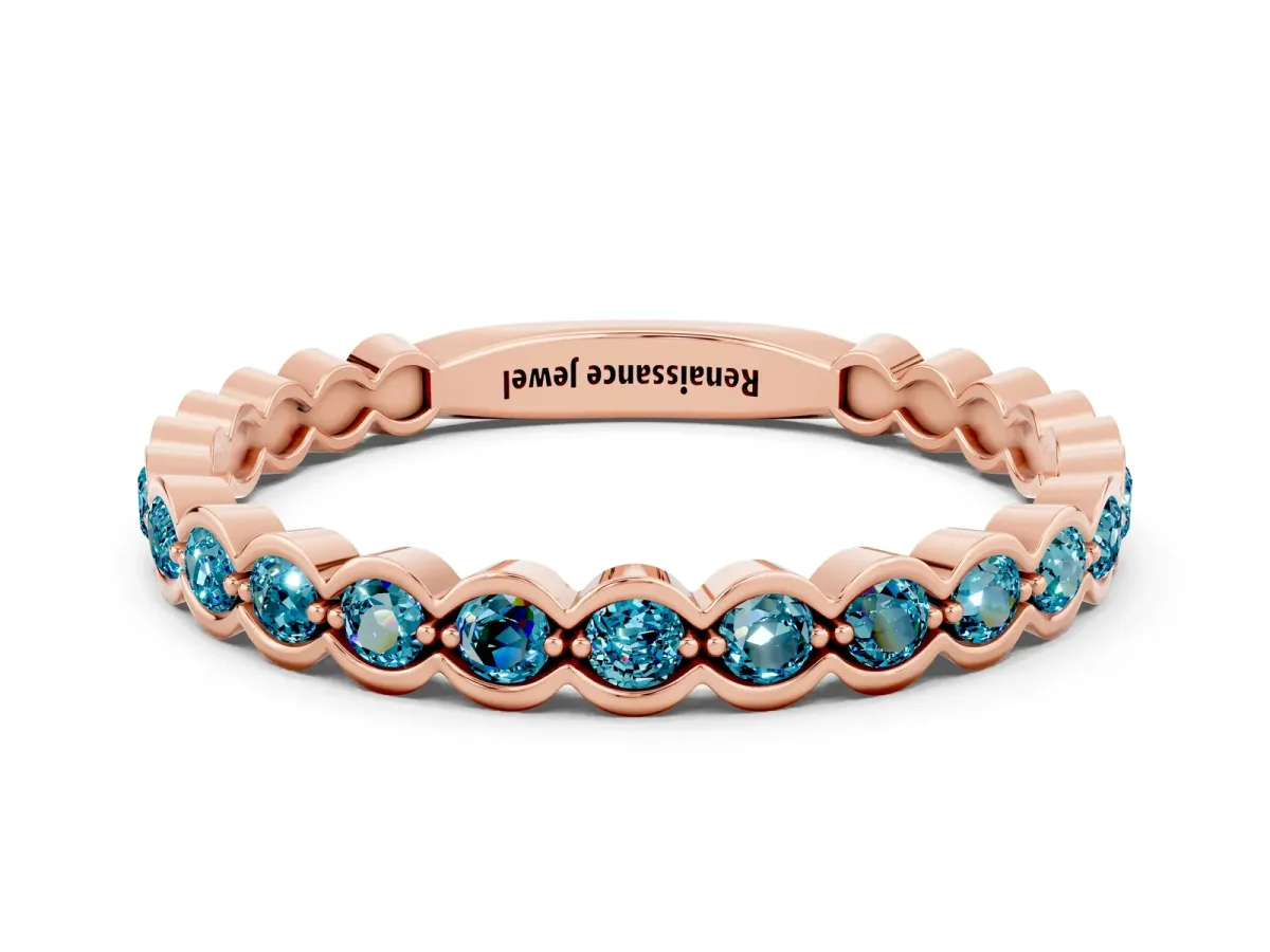 Round Blue Topaz Bezel Set Eternity Band Rose gold