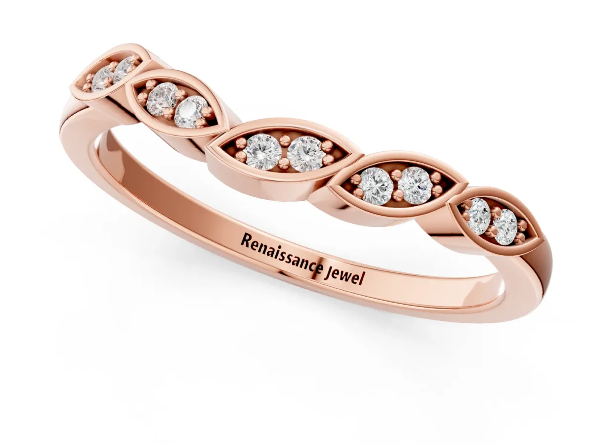 Marquise Diamond Leaf Eternity Band with Bezel Setting Rose gold