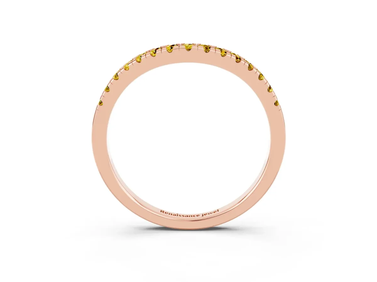 Yellow Sapphire Pavé Curved Wedding Band Rose gold