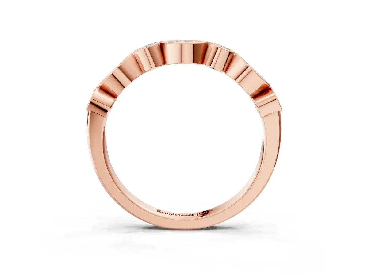 Bezel Set Marquise and Round Diamond Stackable Band Rose gold