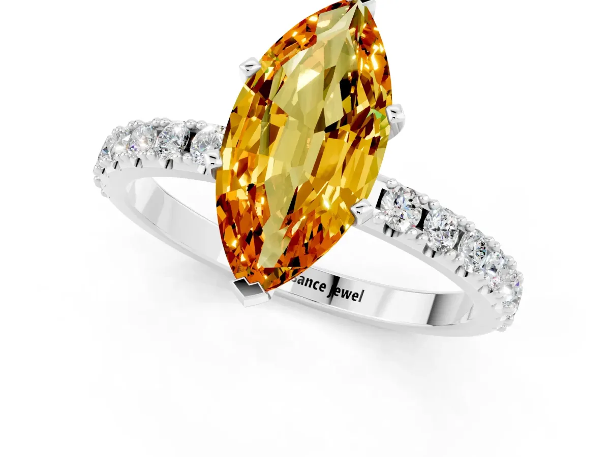 Marquise Cut Citrine Solitaire Pavé Band with Four-Prong Setting Platinum