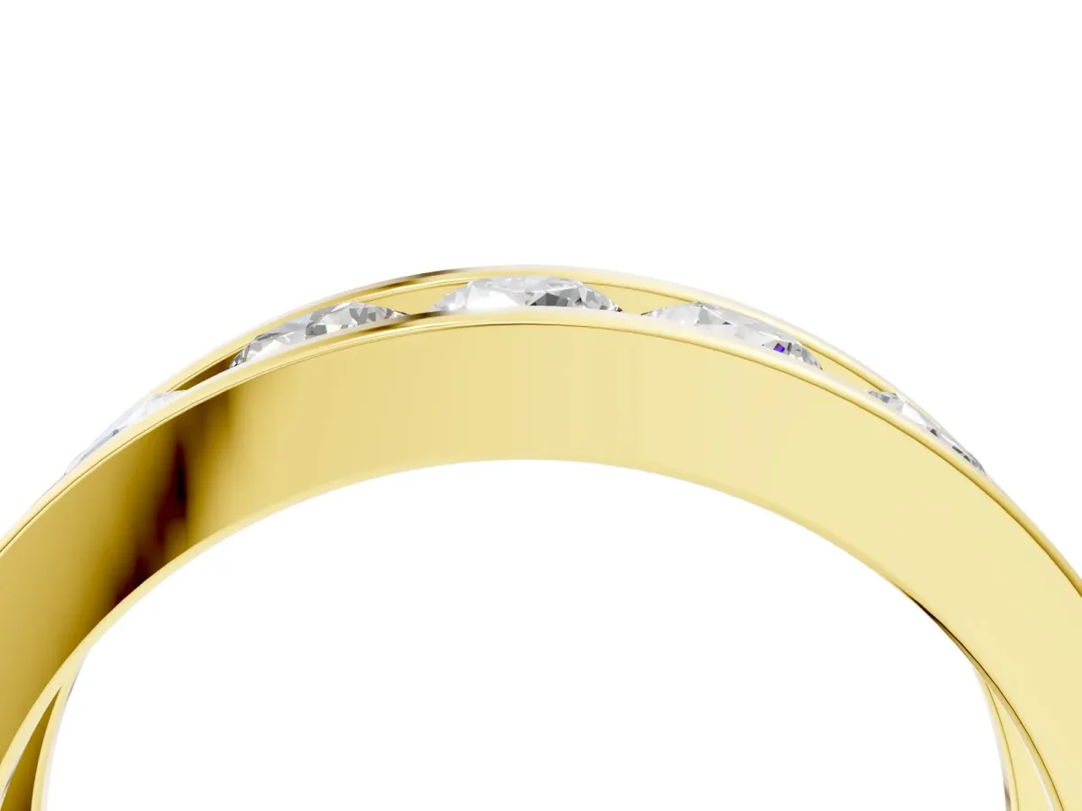 Round Diamond Linear Channel Mens Band Yellow gold