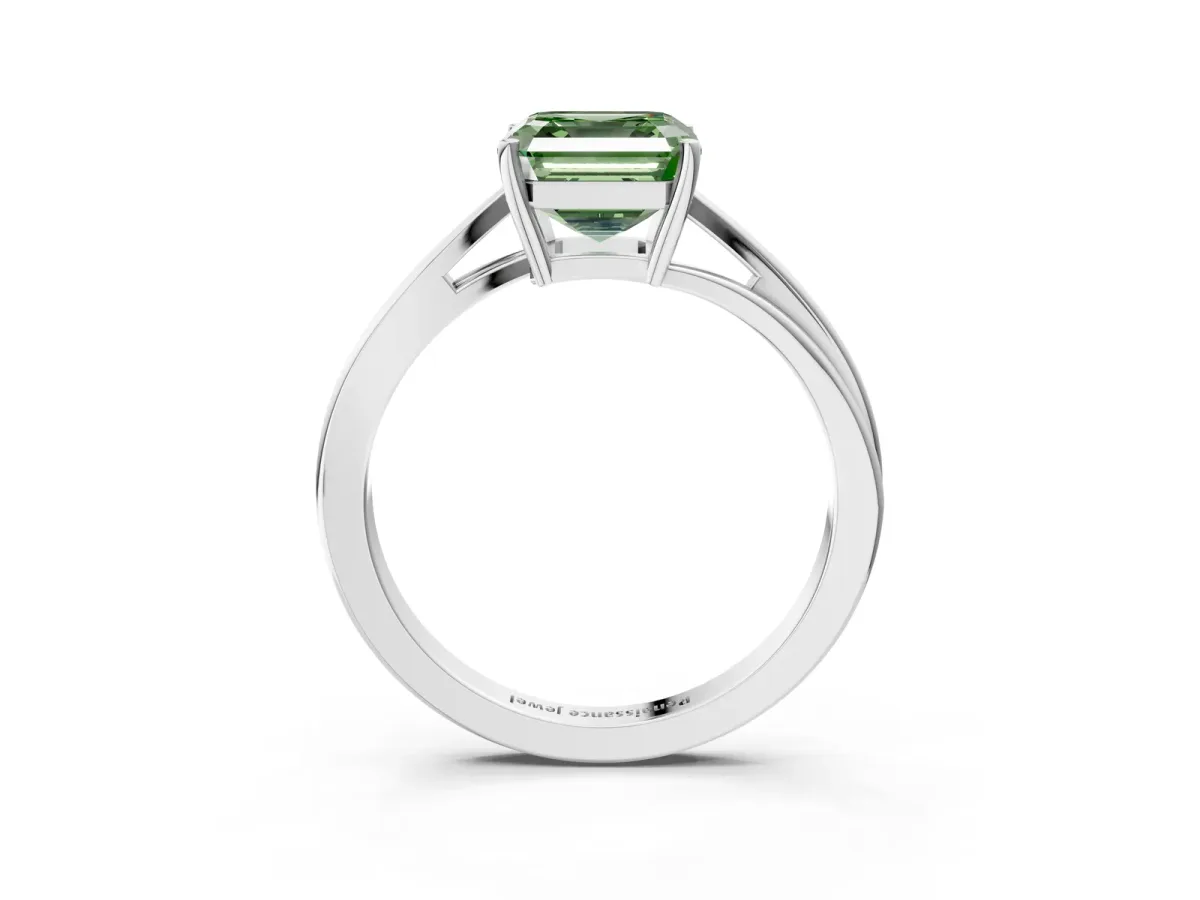 Fancy Green Asscher Cut Cut Solitaire Twist Band Ring with Four-Prong Setting Platinum
