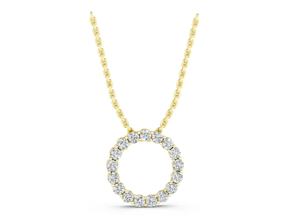 Round Diamond Circle Pendant with Prong Setting Yellow gold