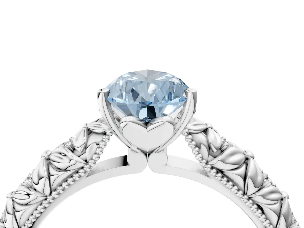 Fancy Blue Pear Cut Solitaire Floral Milgrain Engagement Ring Platinum