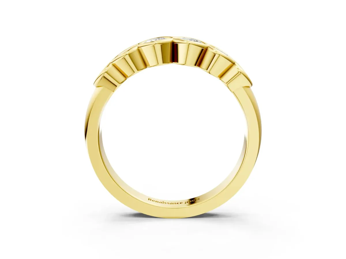 Round Diamond Scalloped Bezel Set Eternity Band Yellow gold