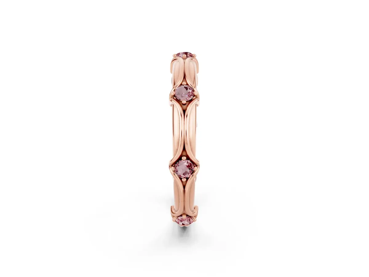 Round Morganite Prong Set Milgrain Eternity Band Rose gold