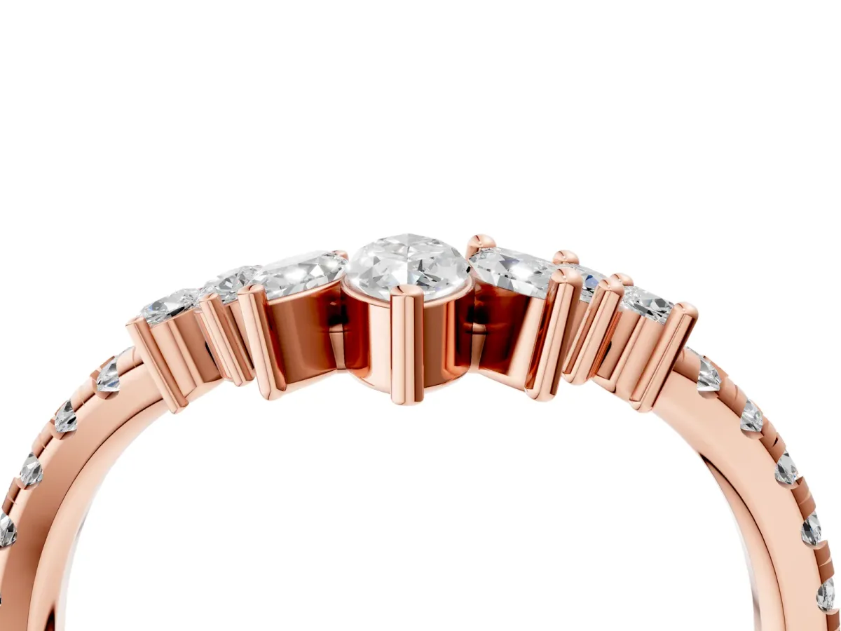 Chevron Marquise and Round Diamond Open Band with Prong Setting Rose gold