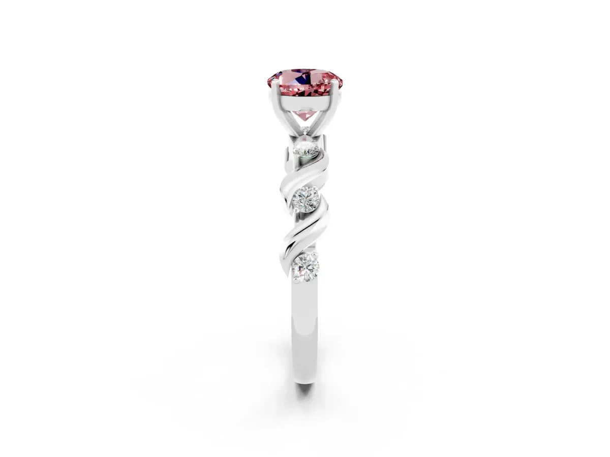 Round Cut Morganite Solitaire Twisted Band with Round Accents and Prong Setting Silver