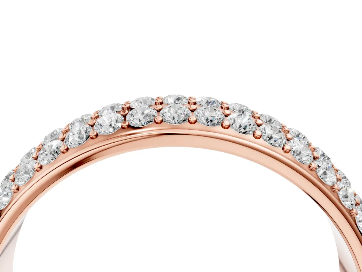 Three-Row Round Diamond Eternity Band with Shared Prong Setting Rose gold