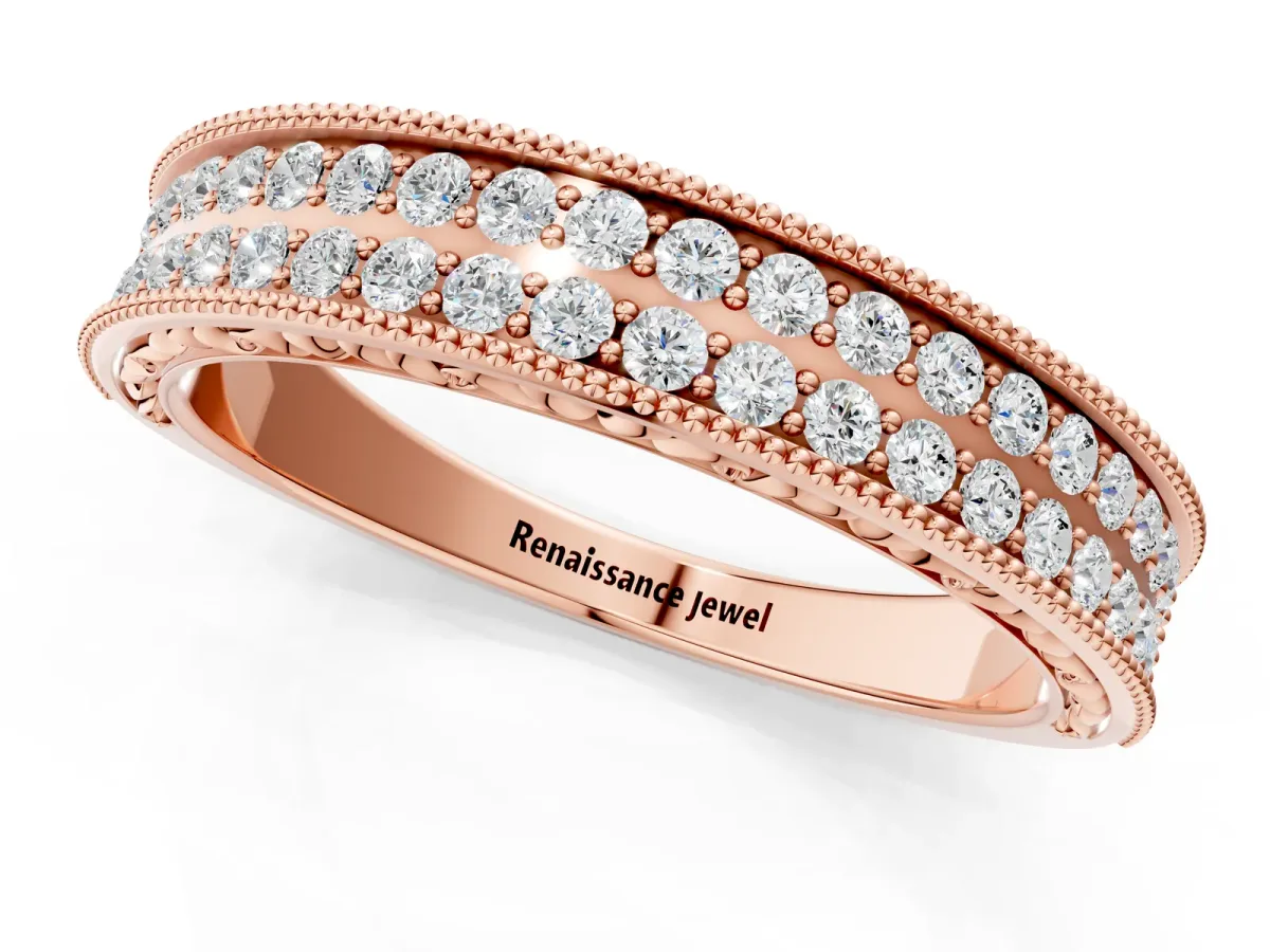 Pavé Round Diamond Eternity Band with Milgrain Edge Rose gold