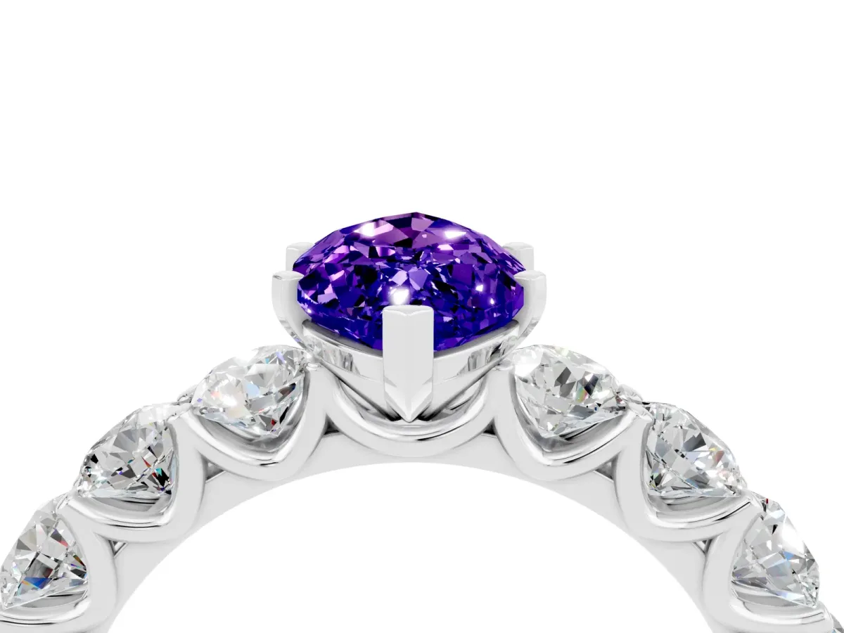 Marquise Cut Tanzanite Prong Setting with Side Stones on a Pave Band Silver