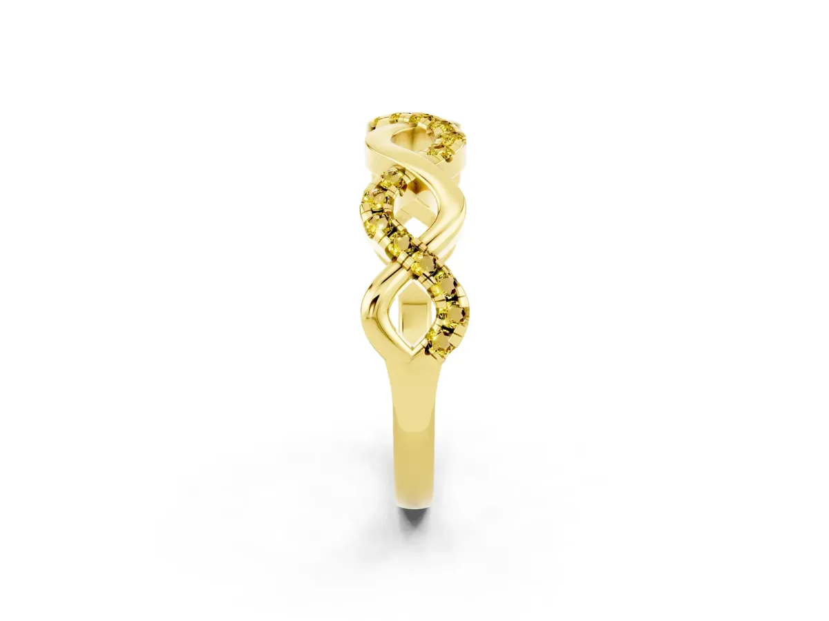Twist Infinity Round Yellow Sapphire Band with Pavé Setting Yellow gold