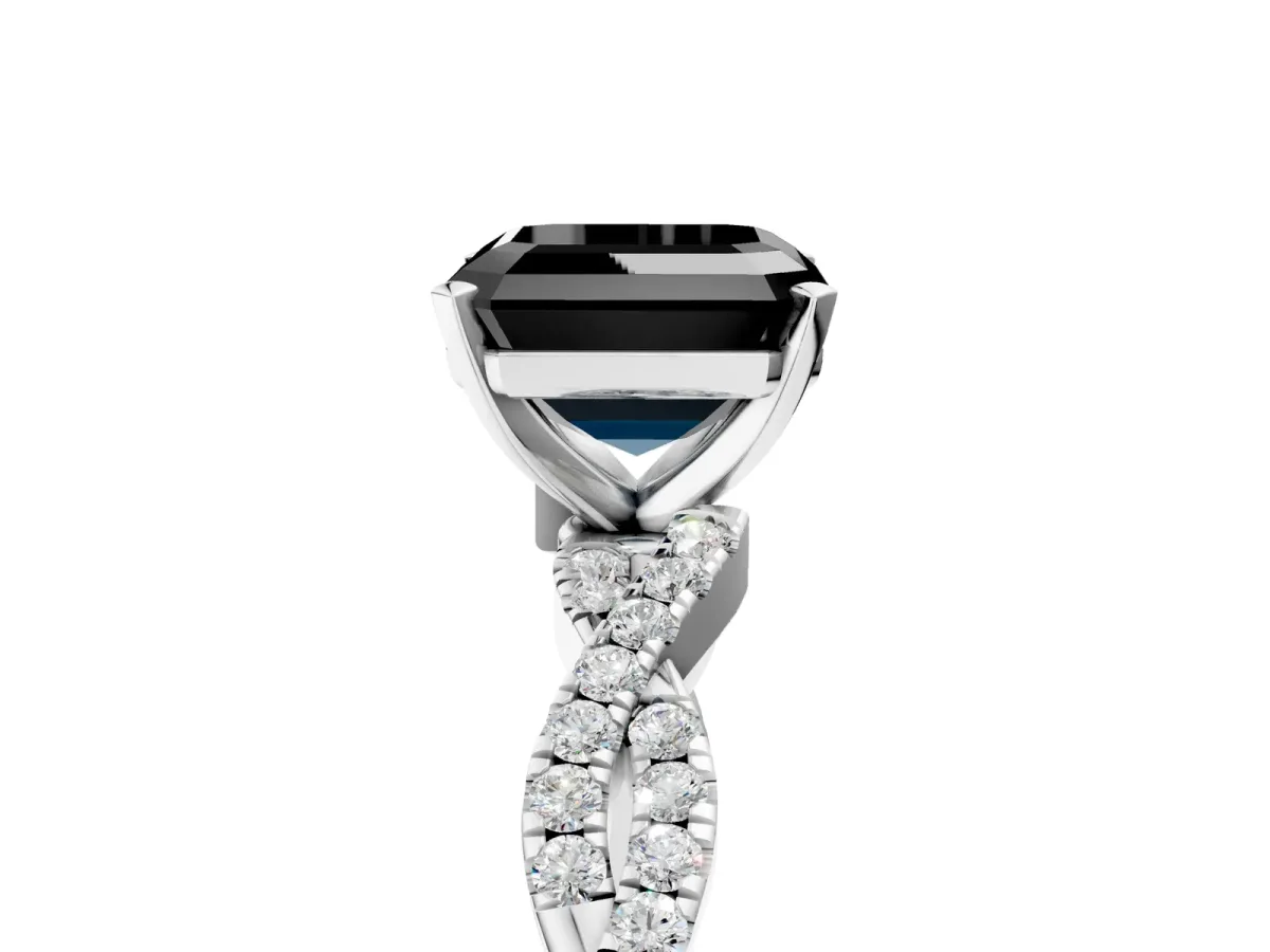 Fancy Black Asscher Cut Solitaire Twisted Pave Band with Four-Prong Setting Platinum
